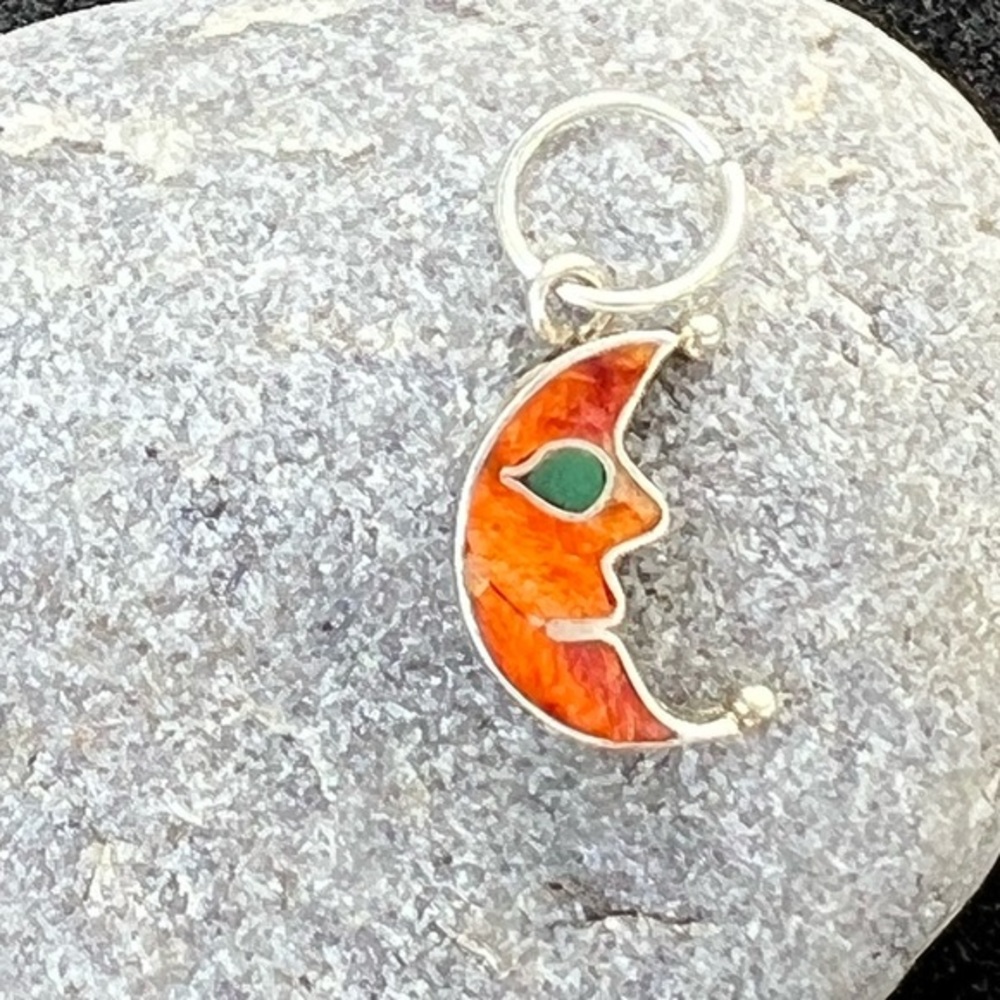 Sterling Silver & enamel Man in the moon charm. Vintage